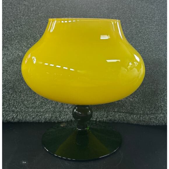 Mid Century Yellow Empoli Glows Orange Cased Glass With Green Pedestal - Picture 3 of 11